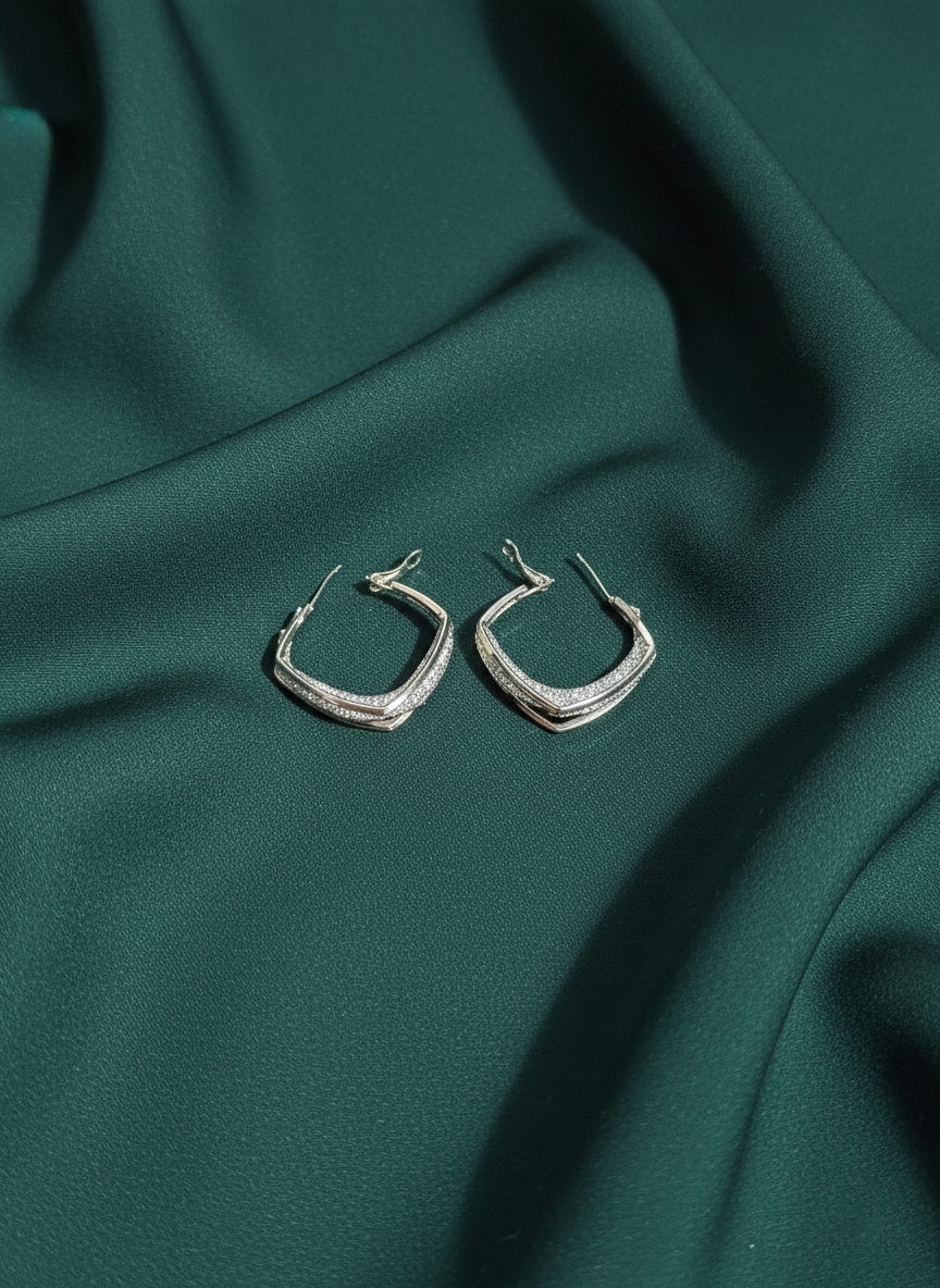 Silver Plated Classic AD Stone Hoop