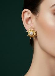 Golden Sun with pearl Studs