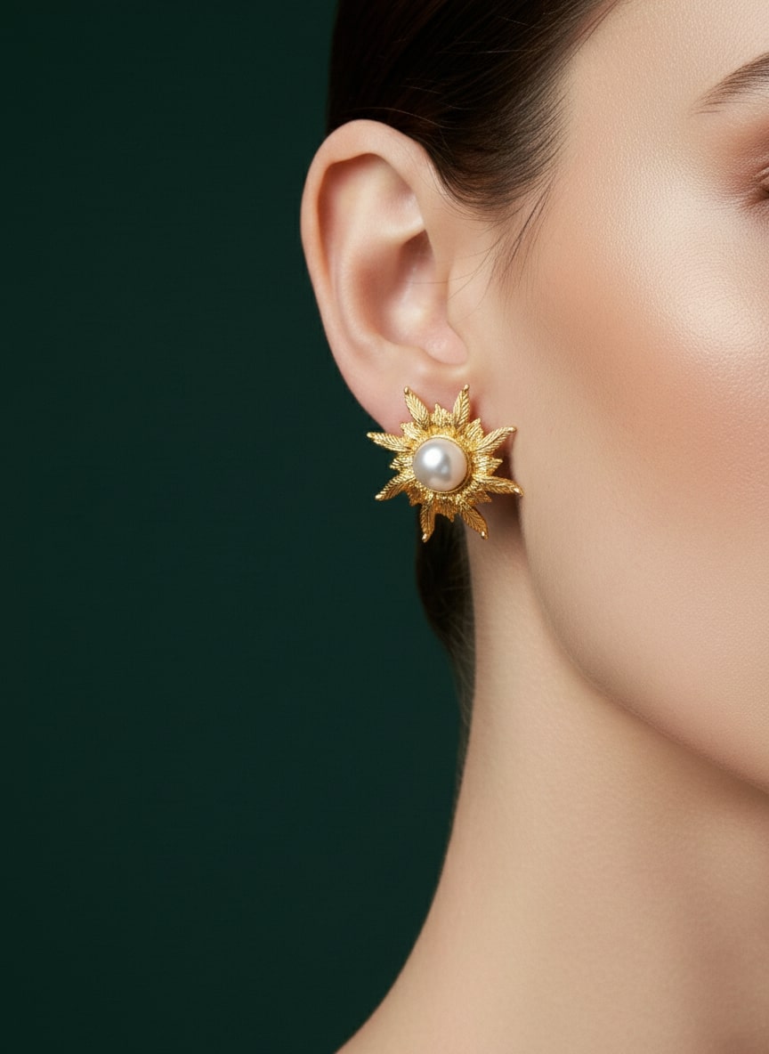 Golden Sun with pearl Studs