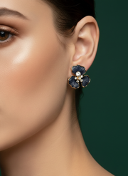 Classic Black Floral Studs Earrings