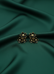Black & Golden Floral Studs Earrings