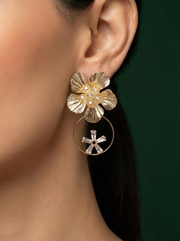 Golden Floral With Ring Earrings