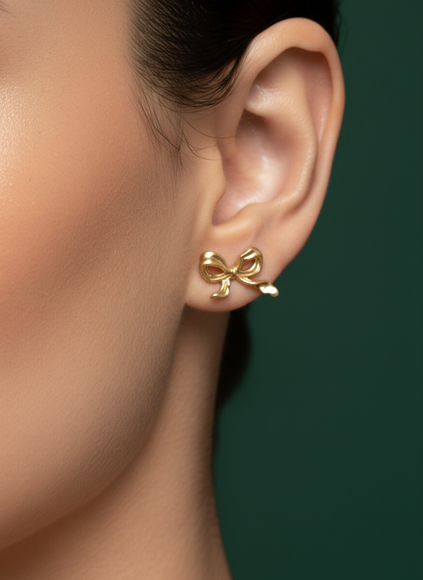 Golden Stylish Bow Design Studs