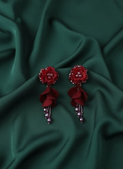 Beautiful Rose Flower With Petals Drop Earrings