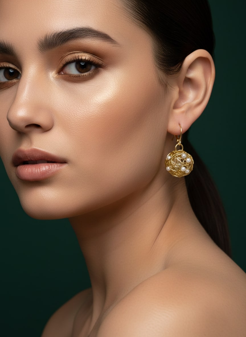 Golden Bulb style hoop with Pearls