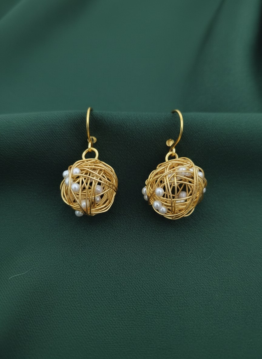 Golden Bulb style hoop with Pearls