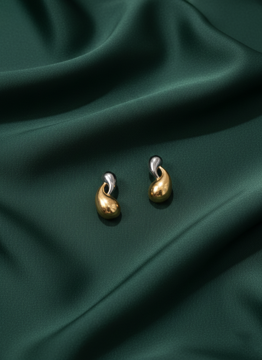 Beautiful Silver and Golden Teadrop Studs