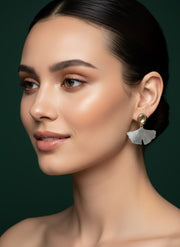 Fancy Golden Beads with Silver Petal Earrings