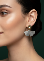 Fancy Golden Beads with Silver Petal Earrings