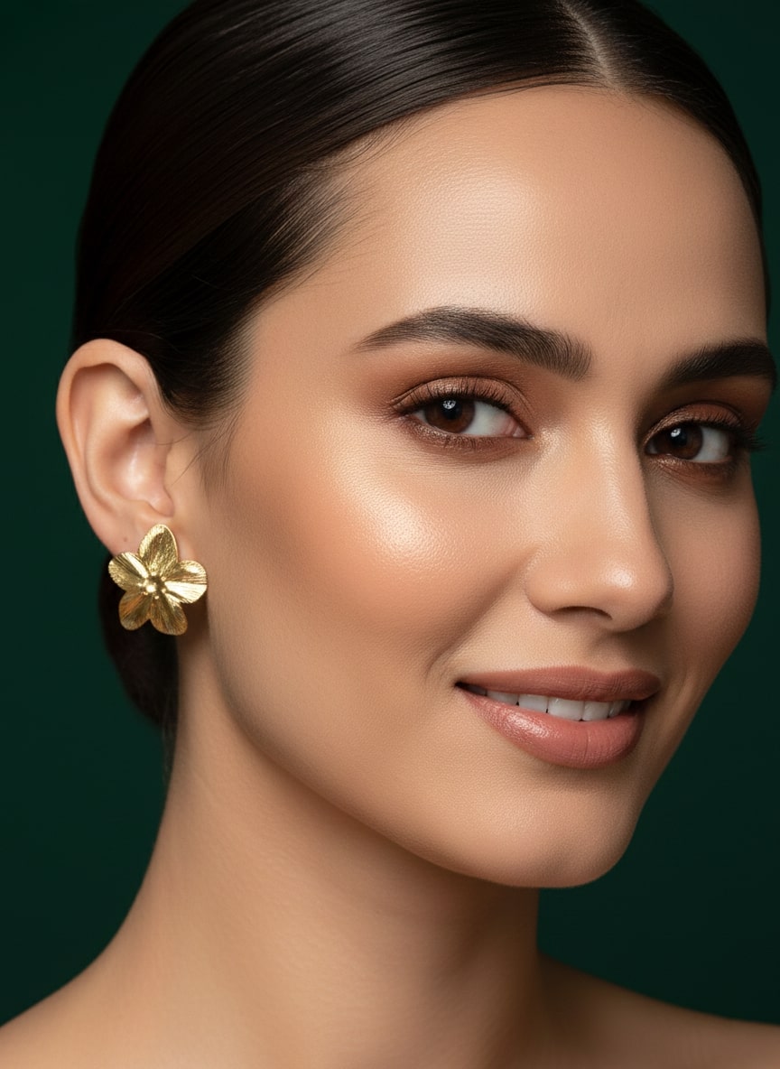 Golden Fancy Flower Shaped Studs