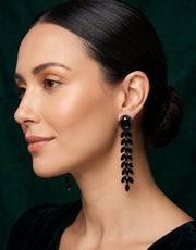 Fancy Black Beaded Drop Earrings