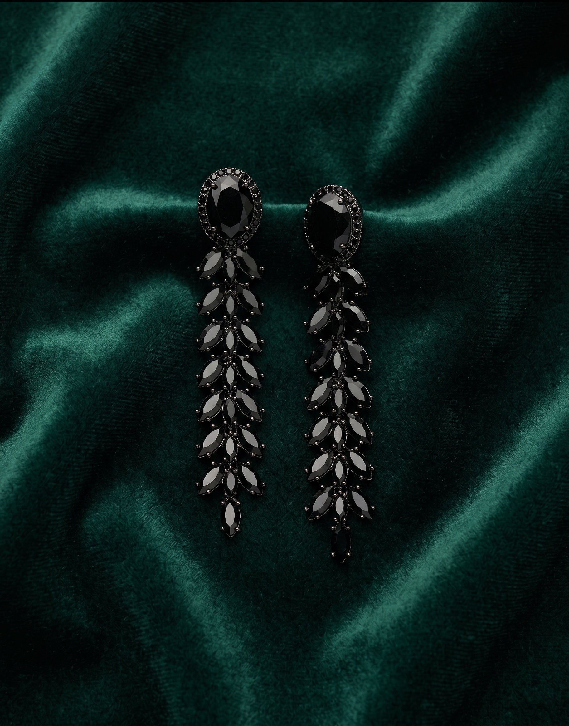 Fancy Black Beaded Drop Earrings
