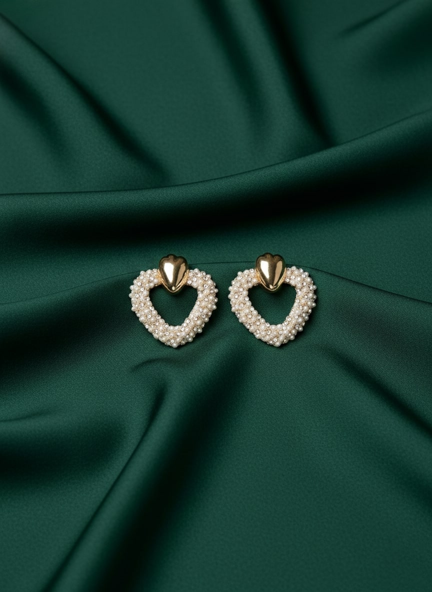 Unique Heart Shaped have with Pearls Earrings