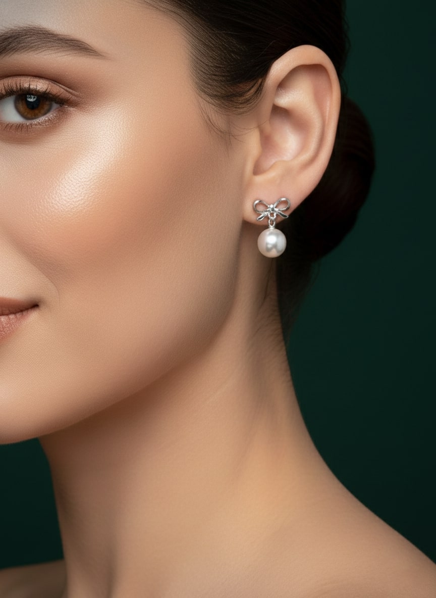 Trendy Bow With Beautiful Pearl Earrings