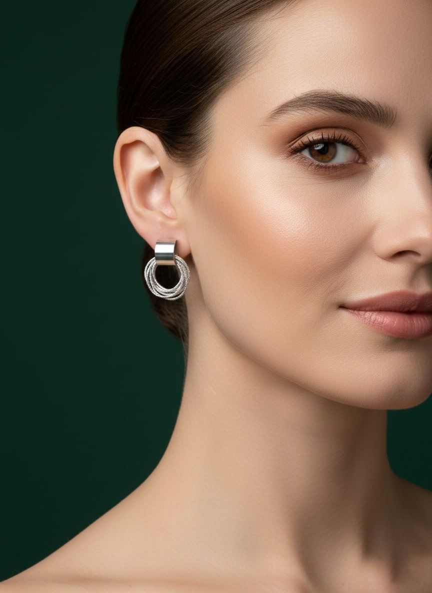 Antique Style Silver Ring Earrings