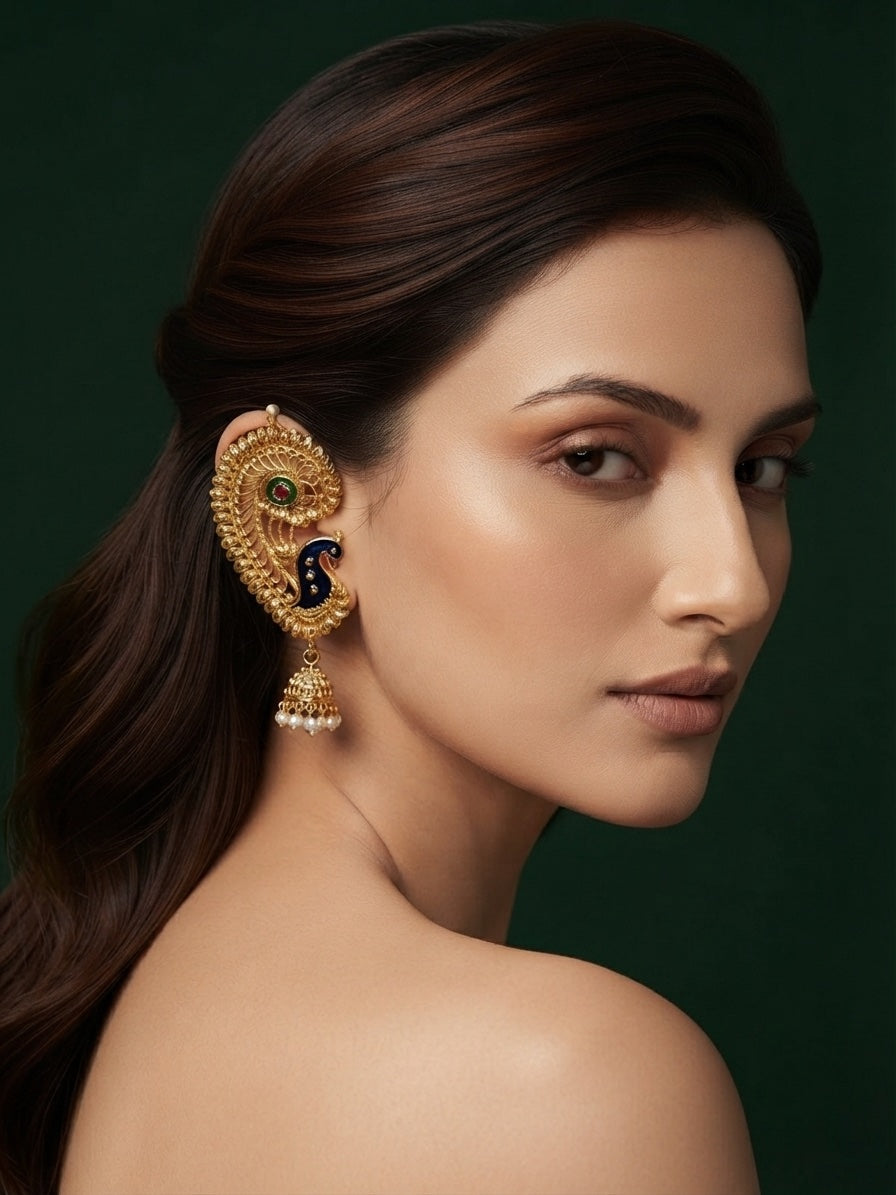 Gold Plated Peacock Ethnic Design Ear Cuff