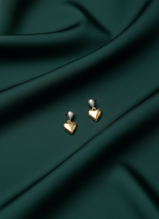 Silver-Gold Teadrop With Heart Earring