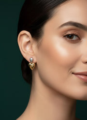 Silver-Gold Teadrop With Heart Earring