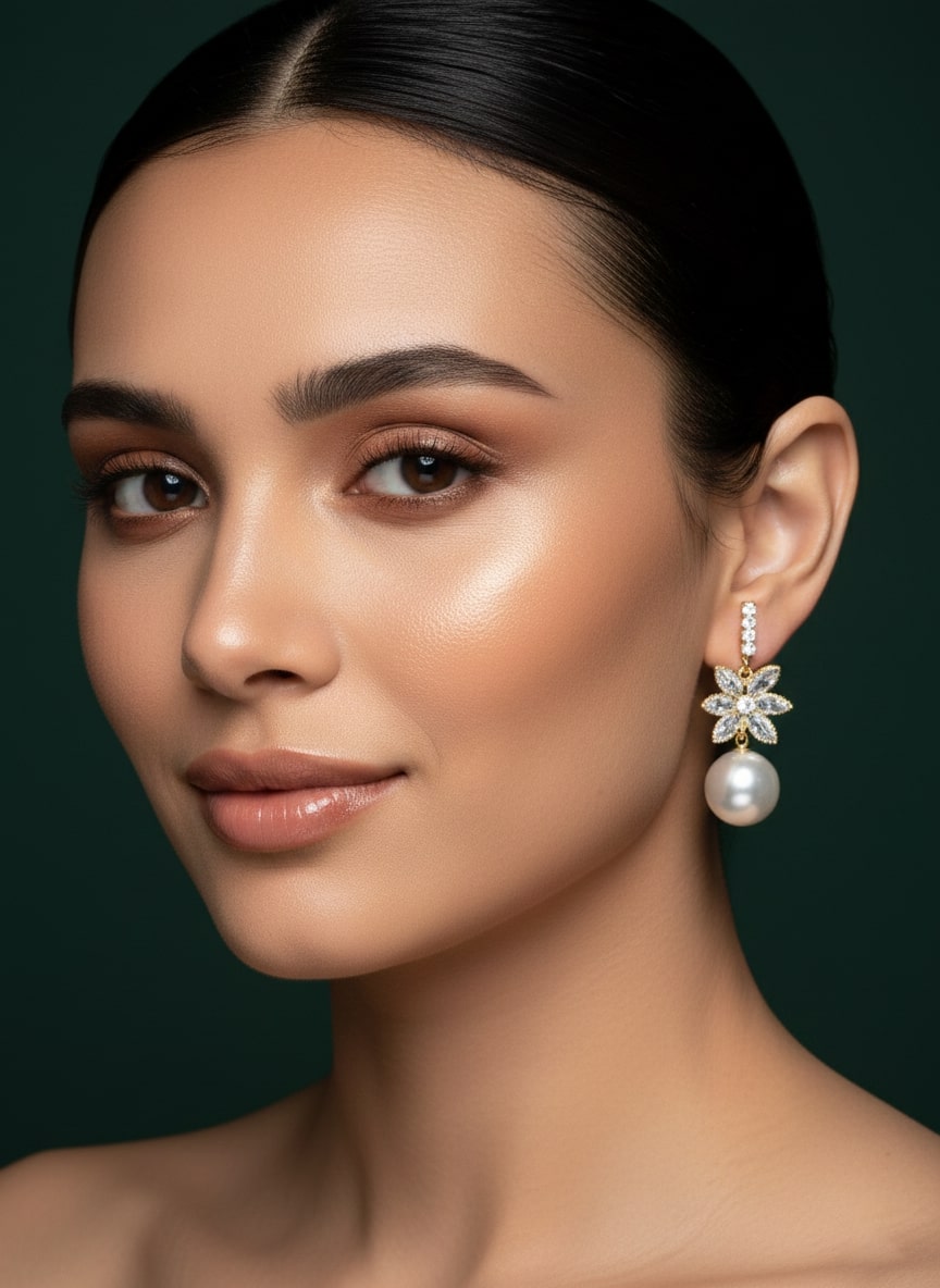 Classic Diamond with Hanging Pearl Earing