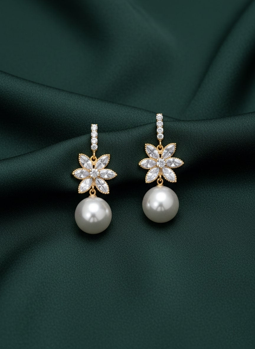 Classic Diamond with Hanging Pearl Earing