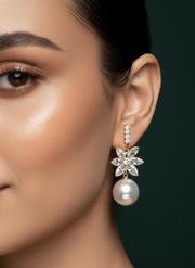 Classic Diamond with Hanging Pearl Earing