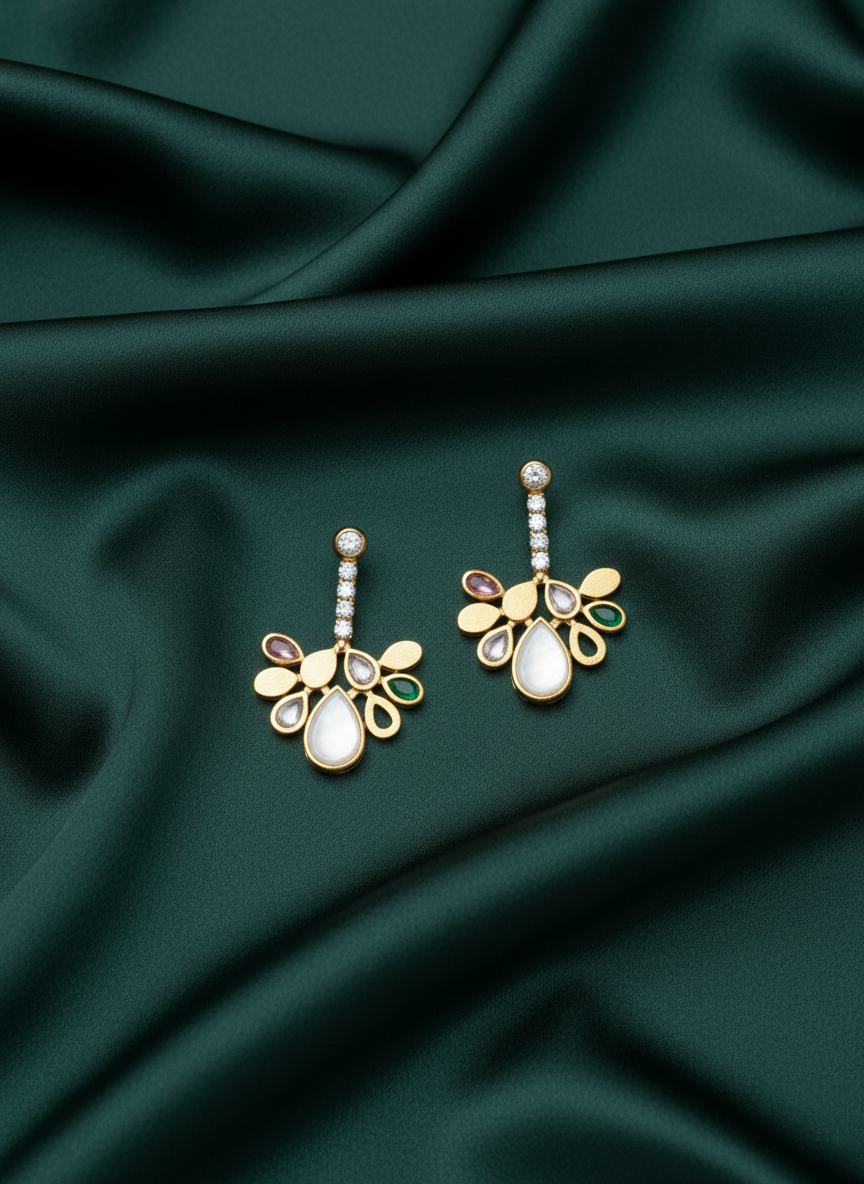 Artificial Diamond & Beaded Drop Earrings