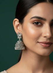 Oxidized Peacock Bird Motif Jhumka Earrings