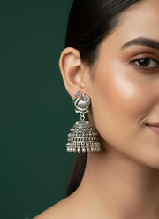 Oxidized Peacock Bird Motif Jhumka Earrings