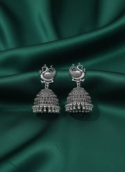 Oxidized Peacock Bird Motif Jhumka Earrings