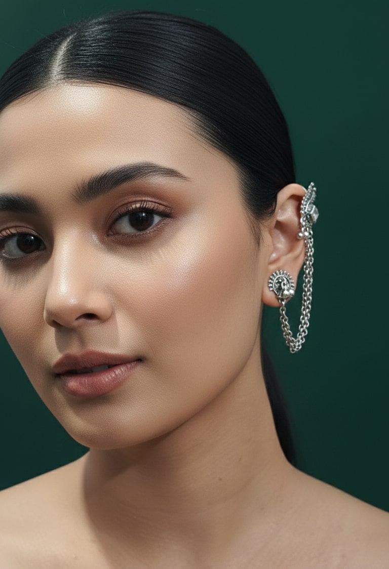 German Silver Link Chain Ear Cuff Earrings