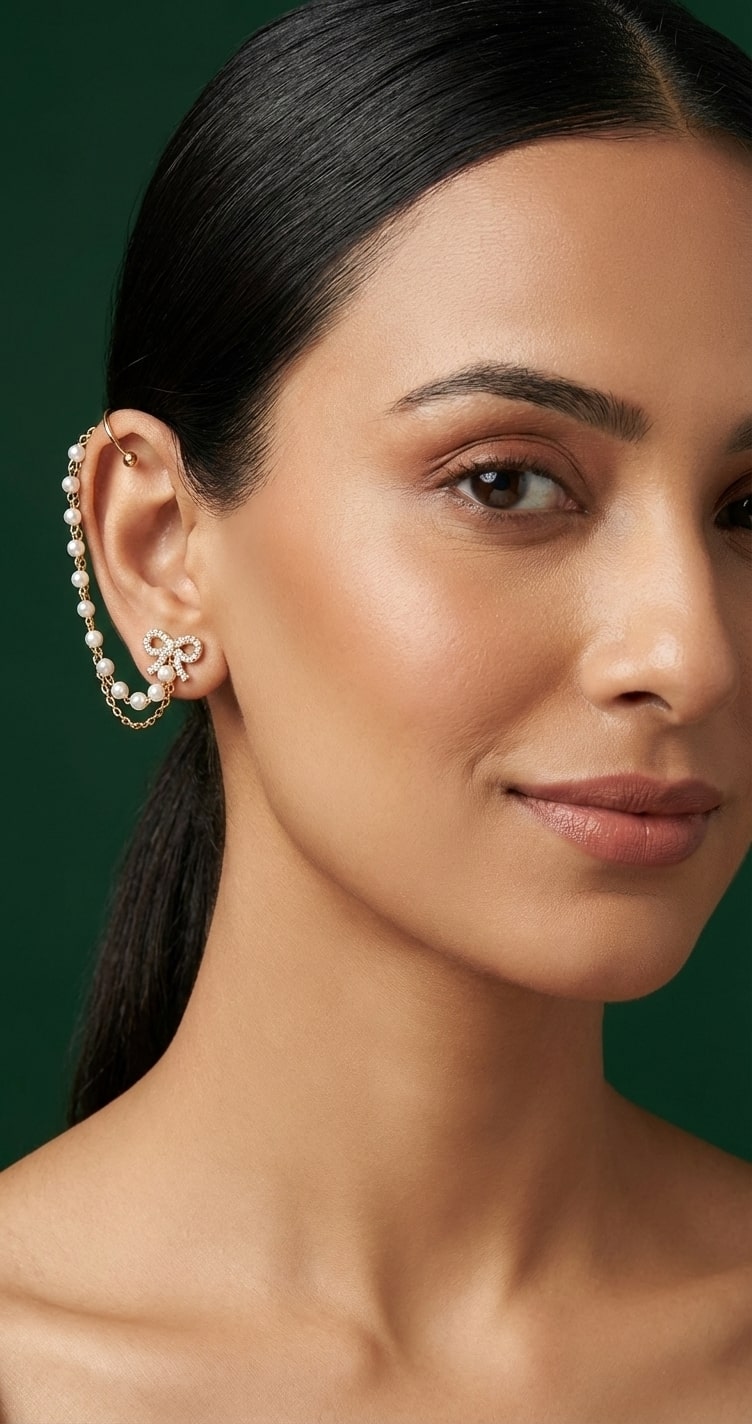 Unique Style Chain Ear Cuff With Bow Studs