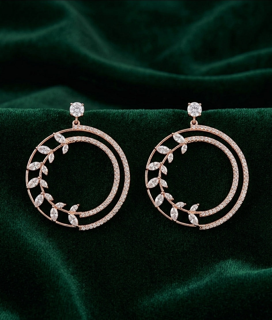 Rose Gold Plated American Diamond Drop Earrings