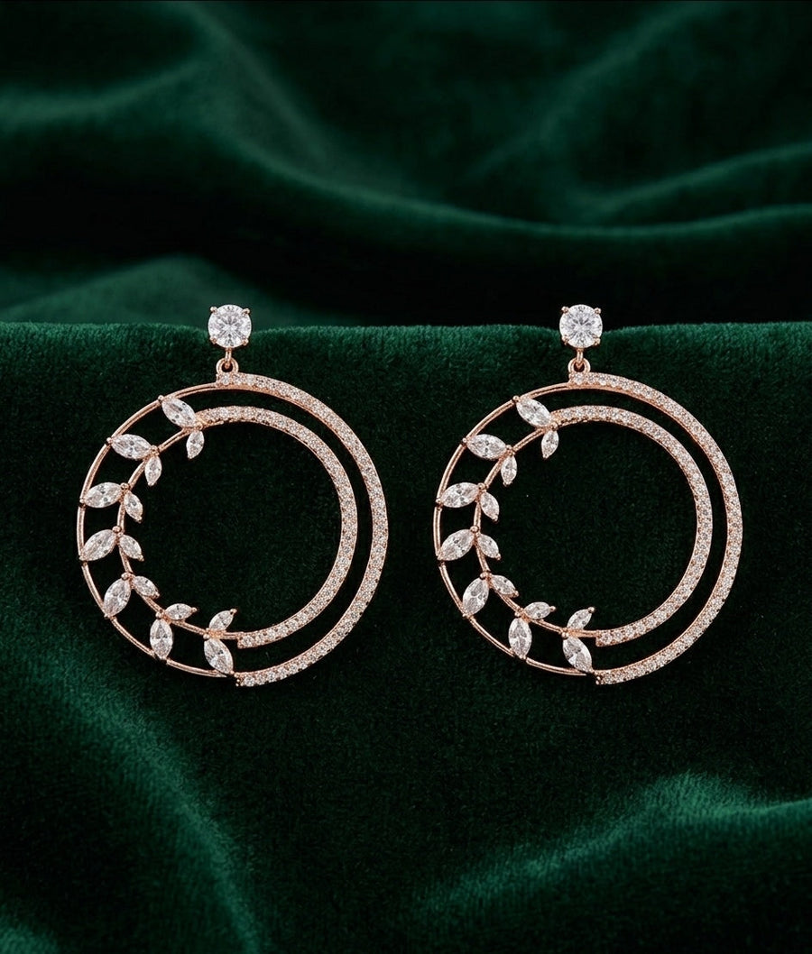 Rose Gold Plated American Diamond Drop Earrings