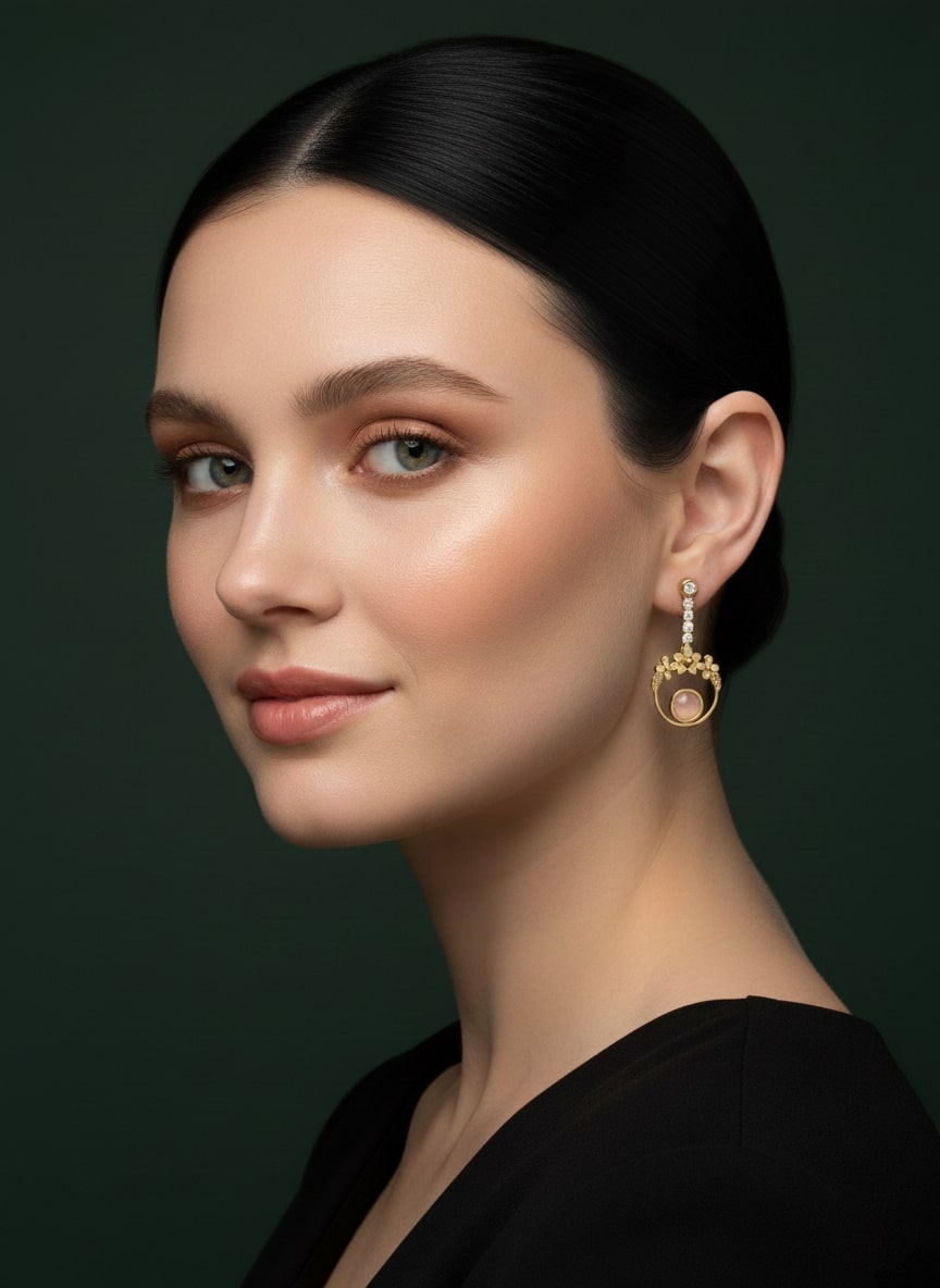 Artificial Diamond With Fancy Beaded Ring Earrings