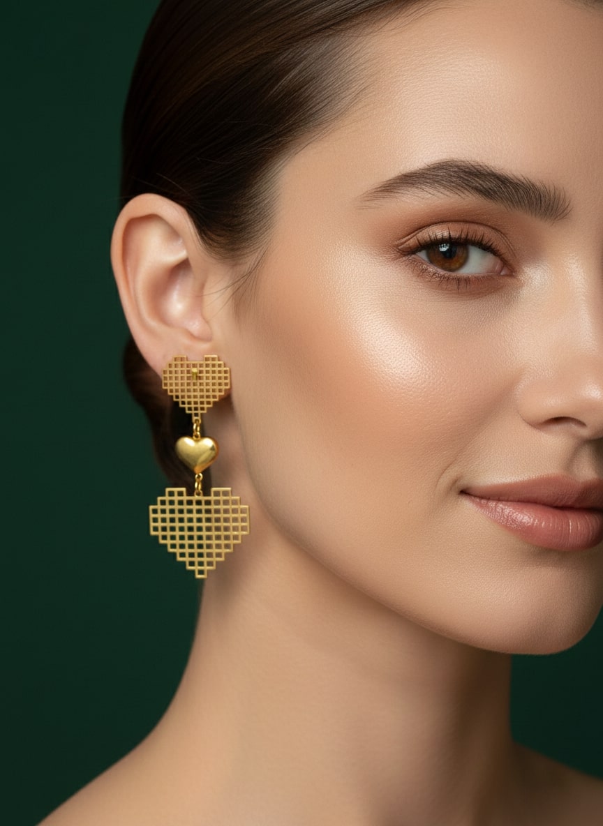 Golden Beautiful Heart Earrings