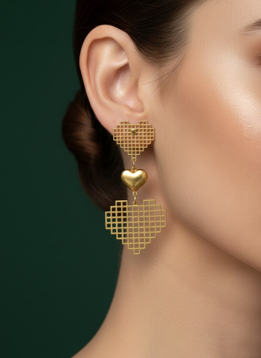 Golden Beautiful Heart Earrings