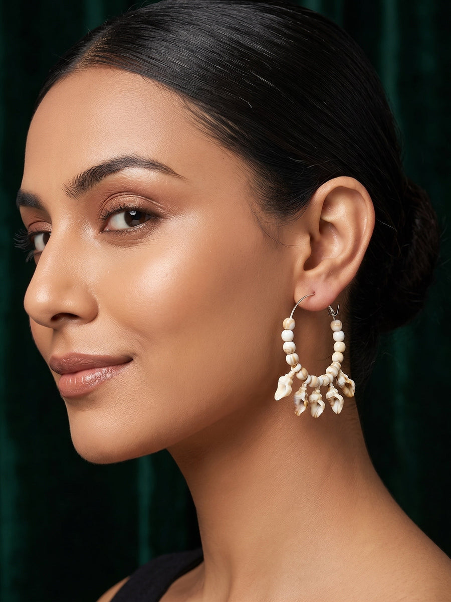 Silver Plated Sea Shells Hoops Earrings