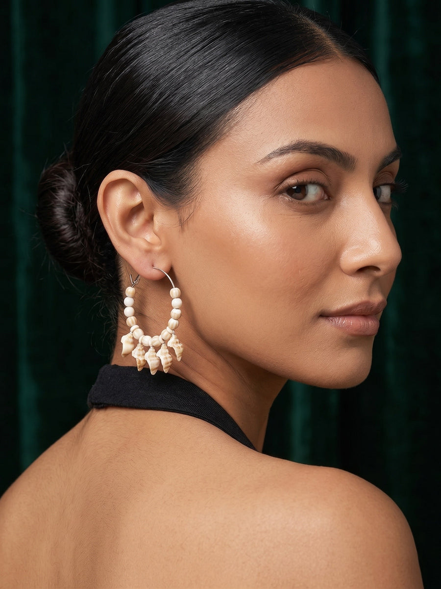 Silver Plated Sea Shells Hoops Earrings