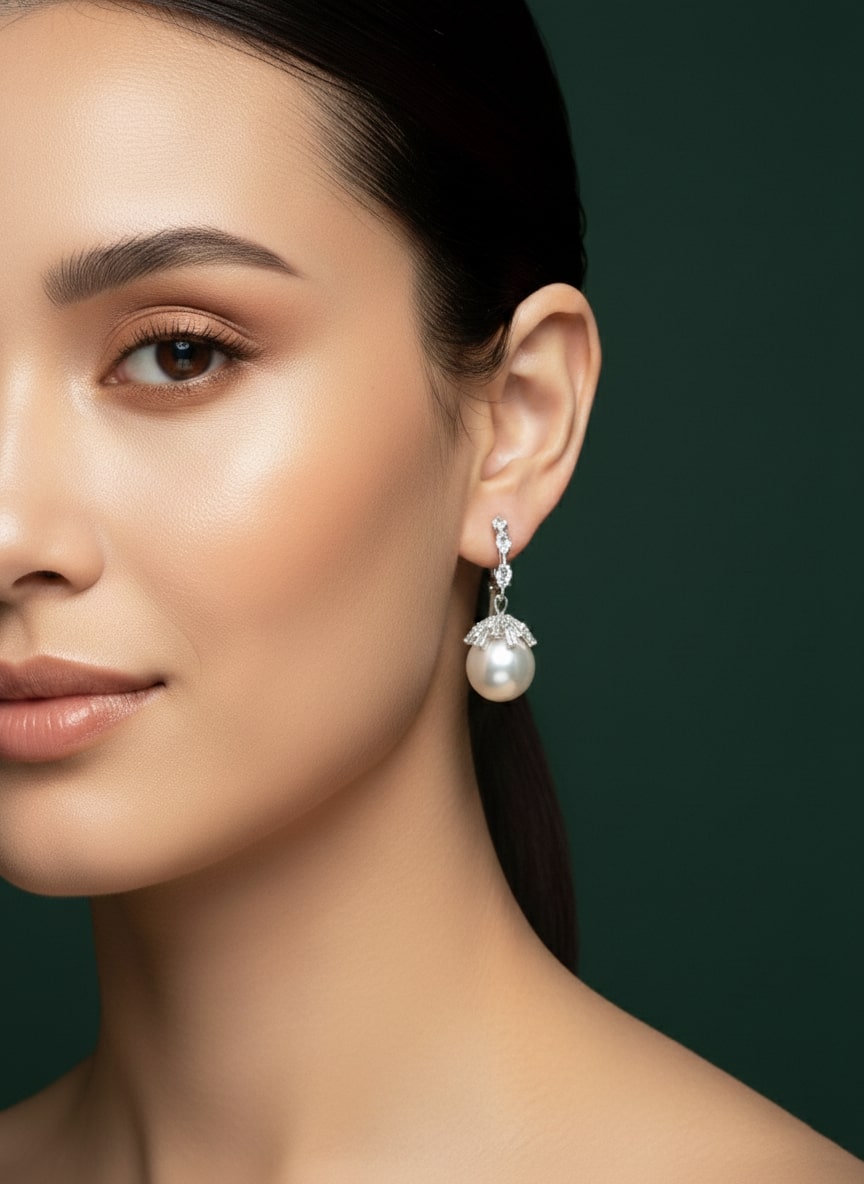 American Diamond Hoop with Pearl