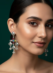 German Silver Oxidized Drop Earrings