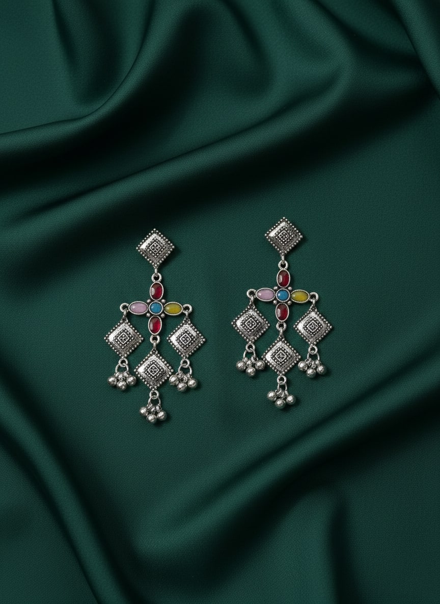 German Silver Oxidized Drop Earrings