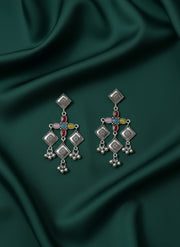 German Silver Oxidized Drop Earrings