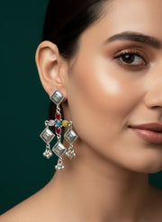 German Silver Oxidized Drop Earrings