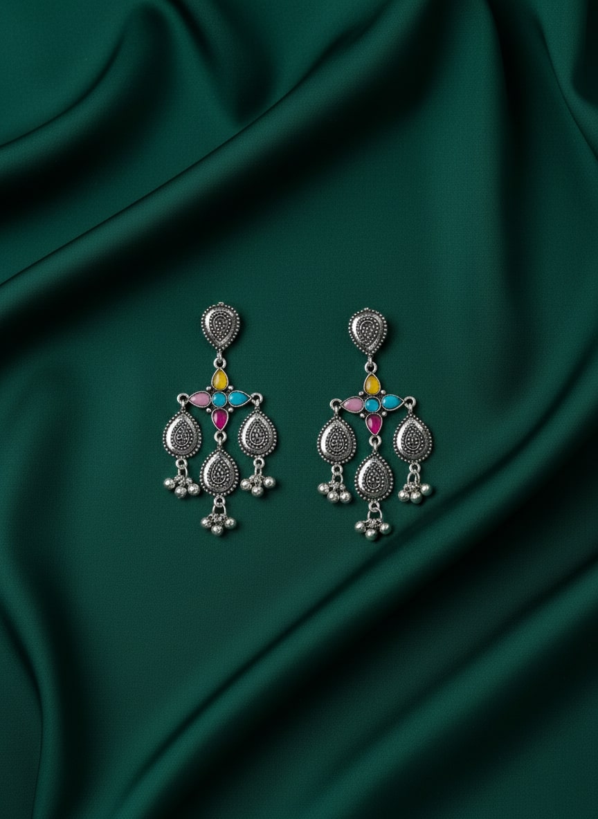 German Silver Oxidized Drop Earrings