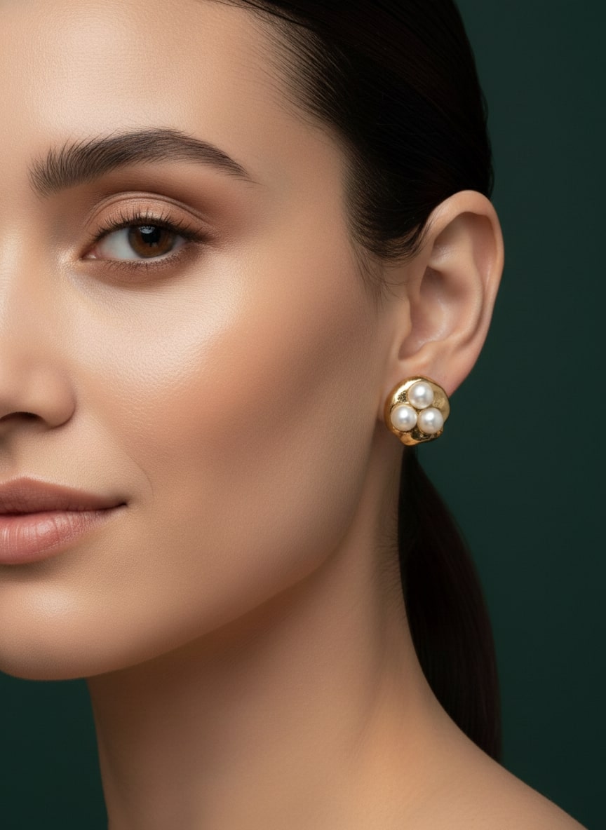 Golden Pearls Studs