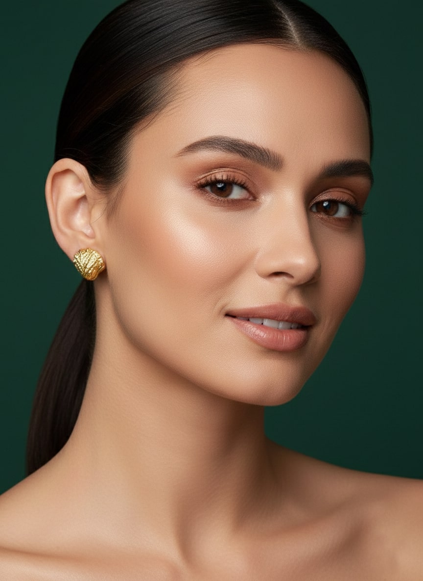 Golden Classic Seashell Design Studs
