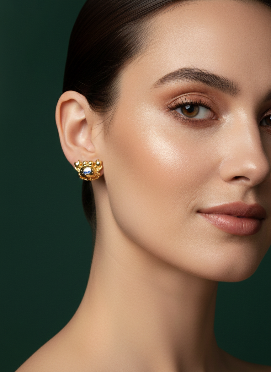 Unique Crab-Shaped Golden Studs