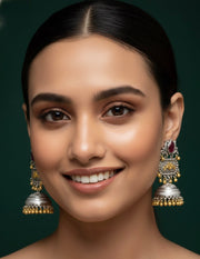 Women Oxidised Stone Jhumkas