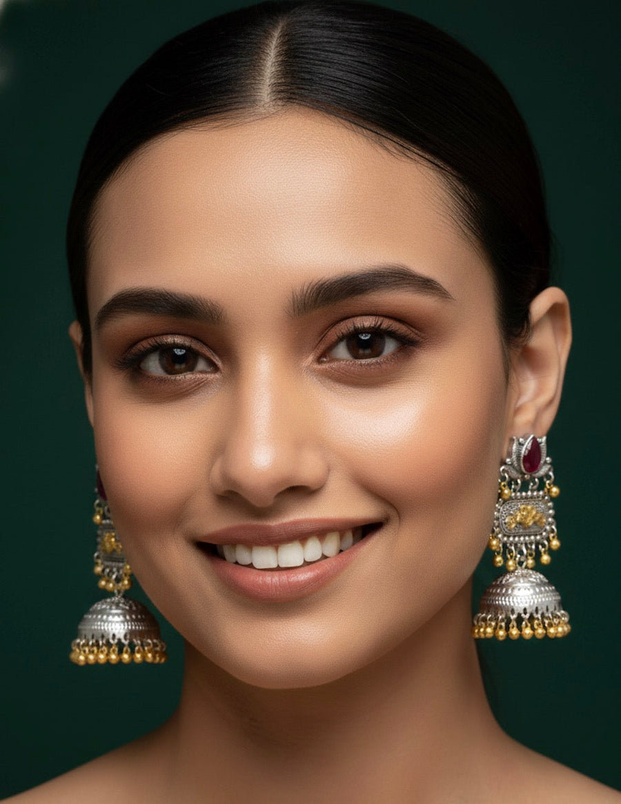 Women Oxidised Stone Jhumkas