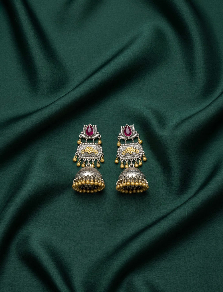 Women Oxidised Stone Jhumkas